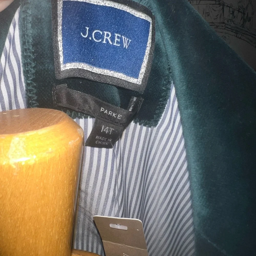 J Crew Women's Green Velvet Blazer Parke One button Size 14T NWT - Picture 3 of 11